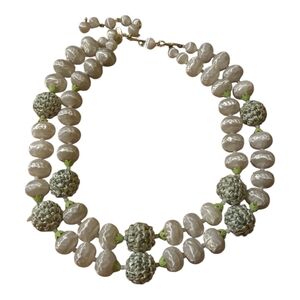 Elegant‎ Vintage Pearl and Green Beaded Necklace